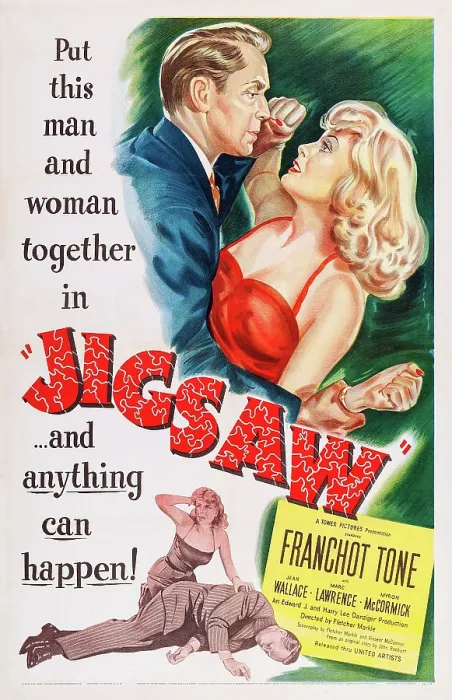 Framed Print : JIGSAW, US poster art, top from left: Franchot Tone, Jean Wallace, 1949 Framed Print : JIGSAW, US poster art, top from left: Franchot Tone, Jean Wallace, 1949