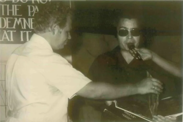 Framed Print : Jim Jones with one of the fact finding visitors that accompanied Congressman Leo Ryan to Jonestown. People's Temple Agricultural Project. Jonestown, Guyana. Nov. 1978