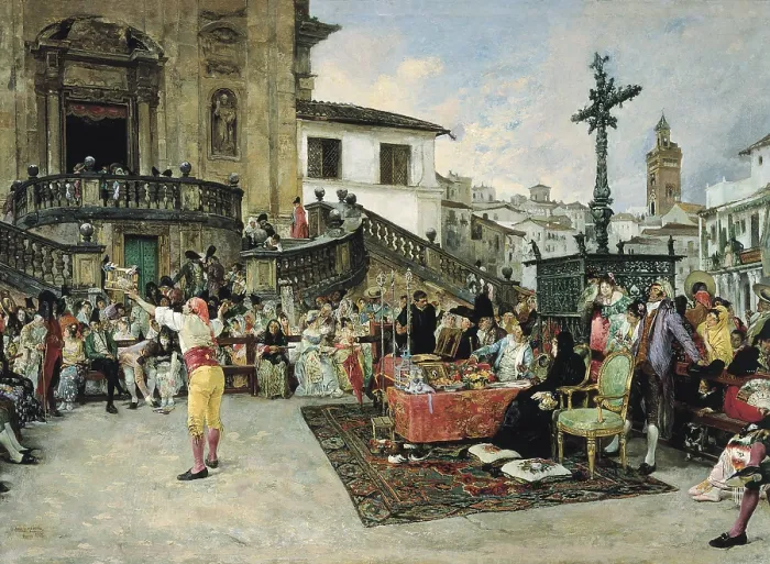 Framed Print : JIMENEZ ARANDA, Jose (1837-1903). The raffle of the saint. 1878. Costumbrism. Oil on canvas. - CAGP / Iberfoto / Everett Collection (431910)**US SALES ONLY**