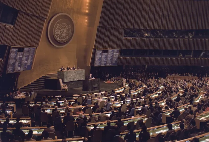 Framed Print : Jimmy Carter addresses the United Nations General Assembly. Ca. 1977-80