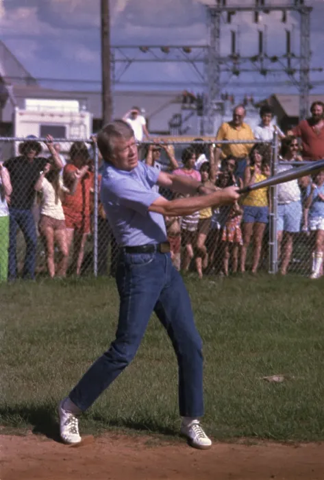 Framed Print : Jimmy Carter at bat during a softball game in his hometown of Plains Georgia. July 7 1977 Framed Print : Jimmy Carter at bat during a softball game in his hometown of Plains Georgia. July 7 1977