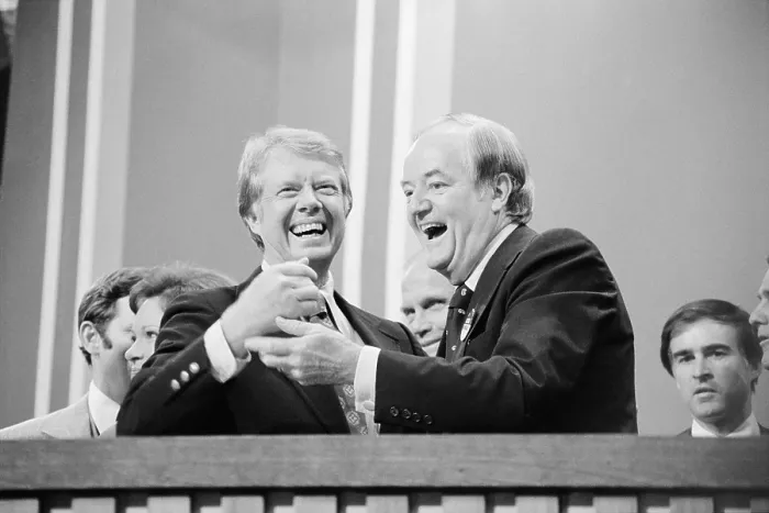 Framed Print : Jimmy Carter and Senator and former VP Hubert Humphrey at the Democratic National Convention New York City. July 15 1976