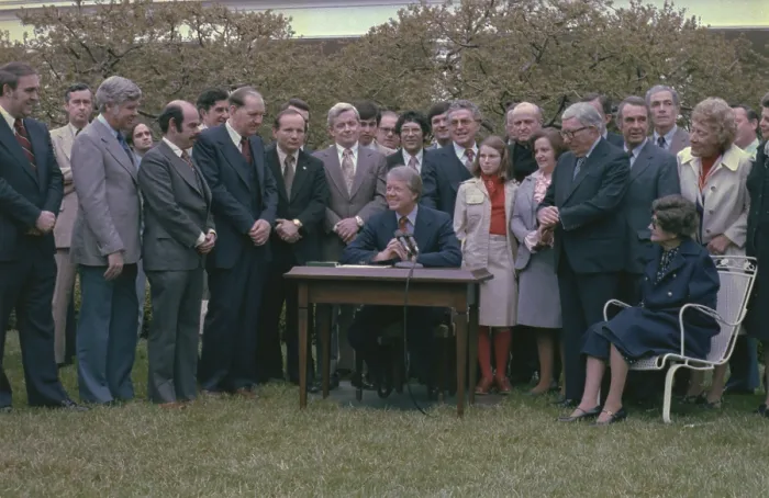 Framed Print : Jimmy Carter signing the Age Discrimination in Employment Act Amendments of 1978