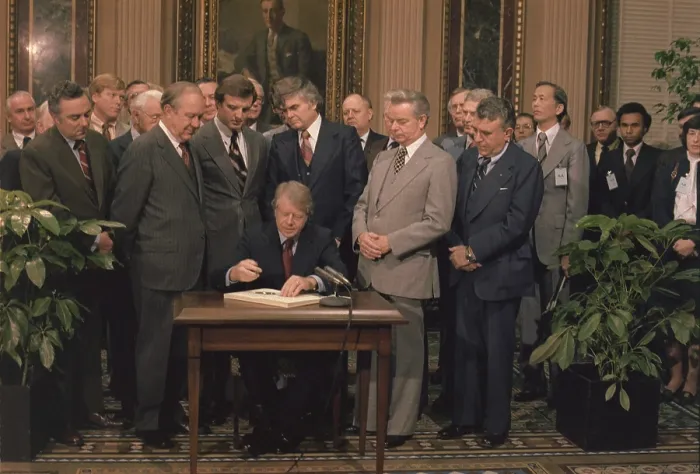 Framed Print : Jimmy Carter signs a Social Security Act on December 20 1977