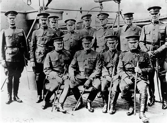 Framed Print : J.J. PERSHING and his staff aboard the S.S. Baltic en route to France. Washington D.C. 1917.. Courtesy: CSU Archives  /  Everett Collection