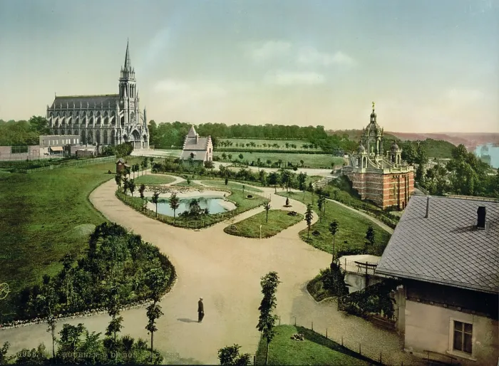 Framed Print : Joan of Arc, Notre Dame de Bon Secours and Joan of Arc's monument, Rouen, France, photochrom, 1890-1900