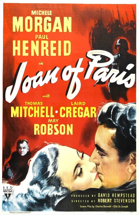 Framed Print : JOAN OF PARIS, US poster, bottom from left: Alexander Granach, Michele Morgan, Paul Henreid, 1942