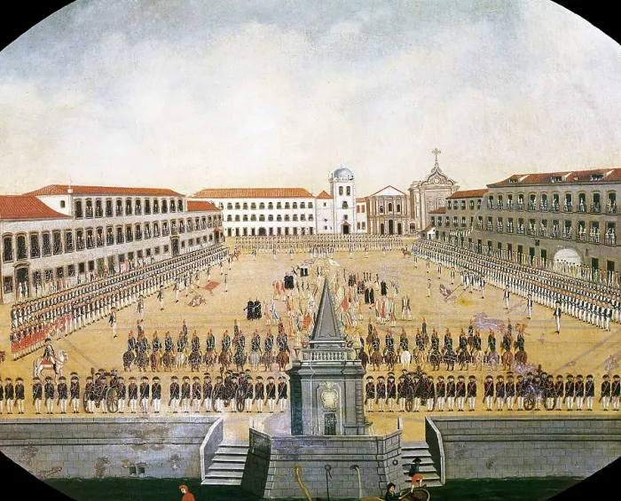 Framed Print : JOAQUIM, Leandro (1738-1798). Military Parade at Royal Square in Rio de Janeiro. 2nd half 18th c. Oil on canvas. BRAZIL. Rio de Janeiro. National Historical Museum Framed Print : JOAQUIM, Leandro (1738-1798). Military Parade at Royal Square in Rio de Janeiro. 2nd half 18th c. Oil on canvas. BRAZIL. Rio de Janeiro. National Historical Museum