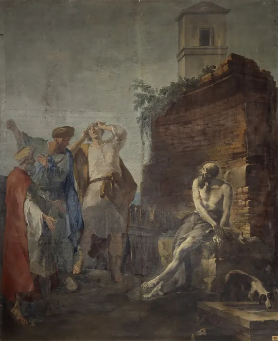 Framed Print : Job, by Francesco Polazzo, 18th Century, canvas - Italy, Lombardy, Bergamo, Church of St. Alexander of the Cross. Whole artwork view. Job mourned by friends