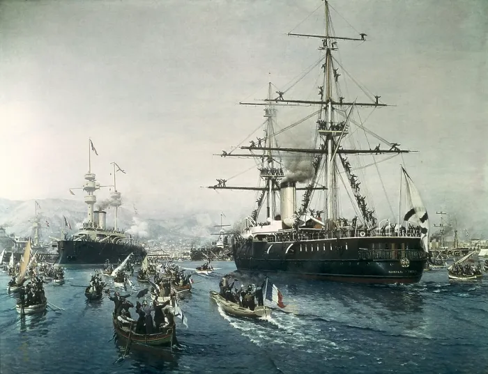 Framed Print : JOBERT, Paul (1863 - 1942). The Russian Squadron in Toulon. 13th October 1893. Oil on canvas. FRANCE. Versailles. National Museum of Versailles