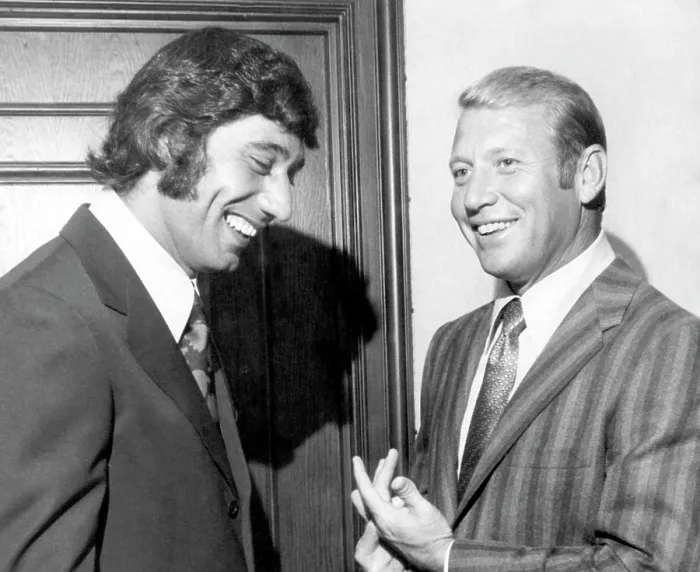 Framed Print : Joe Namath, and Mickey Mantle, August 25, 1970. Courtesy: CSU Archives / Everett Collection