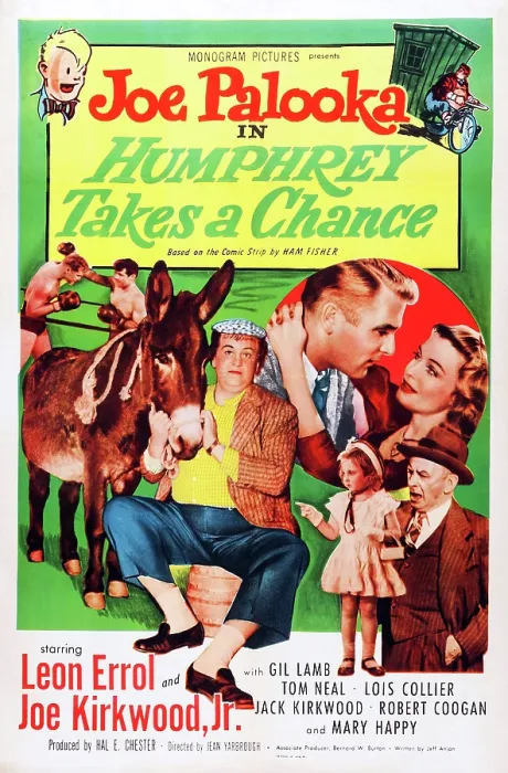 Framed Print : JOE PALOOKA IN HUMPHREY TAKES A CHANCE, US poster art, inset: Joe Kirkwood Jr. Lois Collier; below for left: Robert Coogan, Mary Margaret Robinson, Leon Errol, 1950