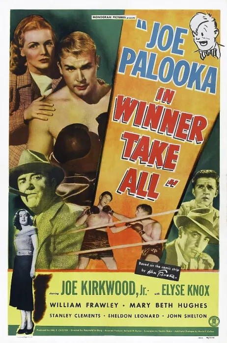 Framed Print : JOE PALOOKA IN WINNER TAKE ALL, from top: Elyse Knox, Joe Kirkwood Jr. William Frawley, Mary Beth Hughes, right from top: Stanley Clements, Sheldon Leonard on poster art, 1948