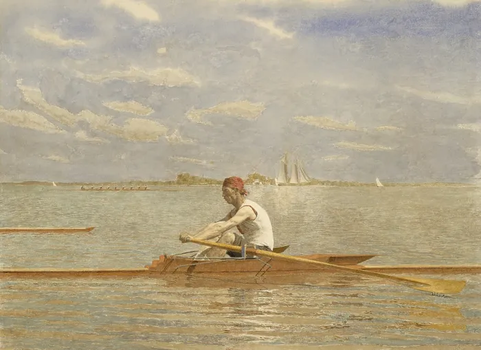 Framed Print : JOHN BIGLIN IN A SINGLE SCULL, by Thomas Eakins, 1873, American watercolor painting