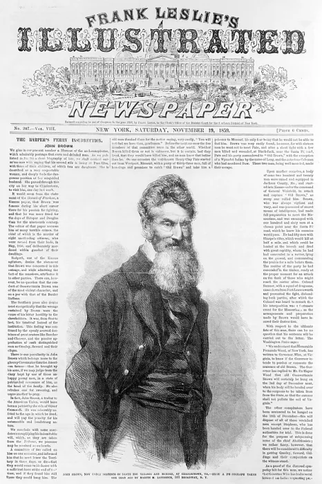 Framed Print : John Brown. Front page of Frank Leslie's illustrated newspaper with picture of John Brown, woodcut based on photograph, 1859 Framed Print : John Brown. Front page of Frank Leslie's illustrated newspaper with picture of John Brown, woodcut based on photograph, 1859