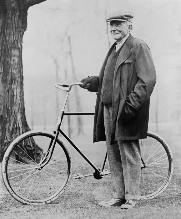 Framed Print : John D. Rockefeller 1939-1937 with his bicycle after his retirement. 1913 photo. (BSLOC_2010_18_13)