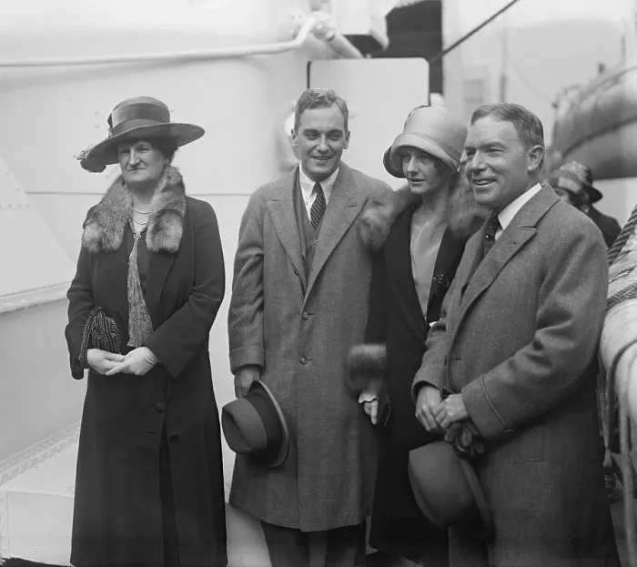 Framed Print : John D. Rockefeller Jr. with Abby and their only daughter and her new husband on an ocean liner in New York. Left to right: Mrs. John D. Rockefeller Jr. son-in-law David M
