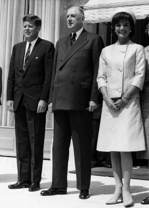 Framed Print : John F. Kennedy, French President Charles de Gaulle, and Jacqueline Kennedy stand on the steps of the Elysee Palace, France. May 31, 1961. CSU Archives / Courtesy Everett Collection Framed Print : John F. Kennedy, French President Charles de Gaulle, and Jacqueline Kennedy stand on the steps of the Elysee Palace, France. May 31, 1961. CSU Archives / Courtesy Everett Collection