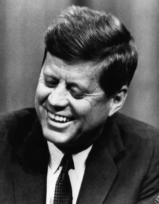 Framed Print : John F. Kennedy, laughs after stumbling over the pronunciation of the word proliferation at a press conference, April 18, 1962. Courtesy: CSU Archives / Everett Collection