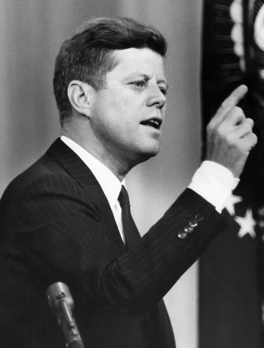 Framed Print : John F. Kennedy, tells the press that he is sending W. Averell Harriman, undersecretary of State for Political Affairs to Moscow to discuss Laos, April 24, 1963