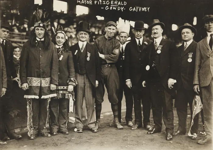 Framed Print : John Francis Fitzgerald, aka Honey Fitz (center in top hat), mayor of Boston, on opening day of the World Series, Boston 1914