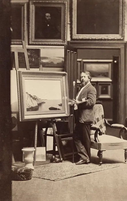 Framed Print : John Frederick Kensett, American Luminist landscape painter, with one of his works in an art gallery, c. 1864 Framed Print : John Frederick Kensett, American Luminist landscape painter, with one of his works in an art gallery, c. 1864