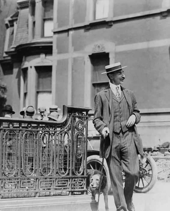 Framed Print : John Jacob Astor IV (1864-1912), walking his dog Framed Print : John Jacob Astor IV (1864-1912), walking his dog