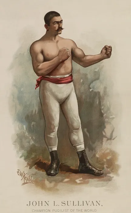 Framed Print : John Lawrence Sullivan, the bare-knuckle champion in a boxing stance, 1883