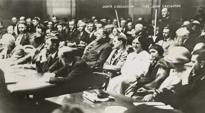 Framed Print : John and Mary Creighton on trial (identified by arrows), June 18, 1923 Framed Print : John and Mary Creighton on trial (identified by arrows), June 18, 1923