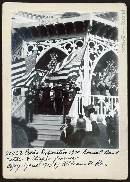 Framed Print : John Philip Sousa, Paris Exposition 1900, Sousa's band, Stars & Stripes forever, photograph by William Herman Rau, Paris, France, 1900