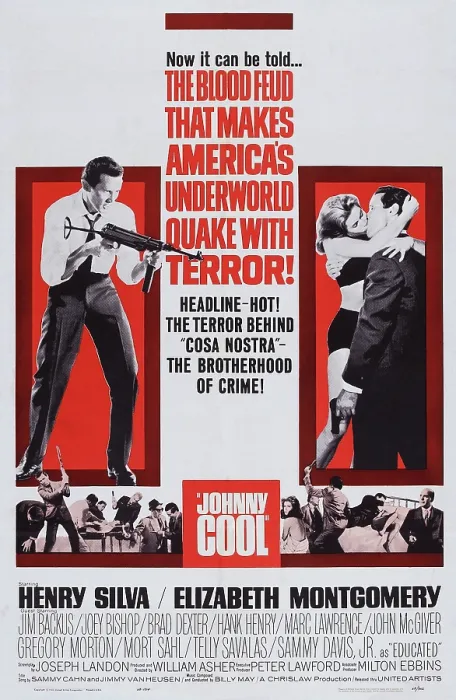 Framed Print : JOHNNY COOL, US poster, top from left: Henry Silva, Elizabeth Montgomery, Henry Silva, 1963