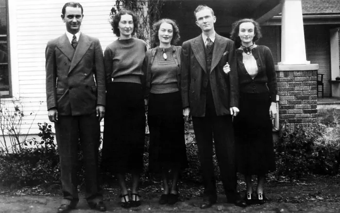 Framed Print : The Johnson brothers and sisters: Lyndon, Rebekah, Luci, Sam, and Josefa, at their house in Johnson City, Texas. ca 1930s. Courtesy: CSU Archives / Everett Collection