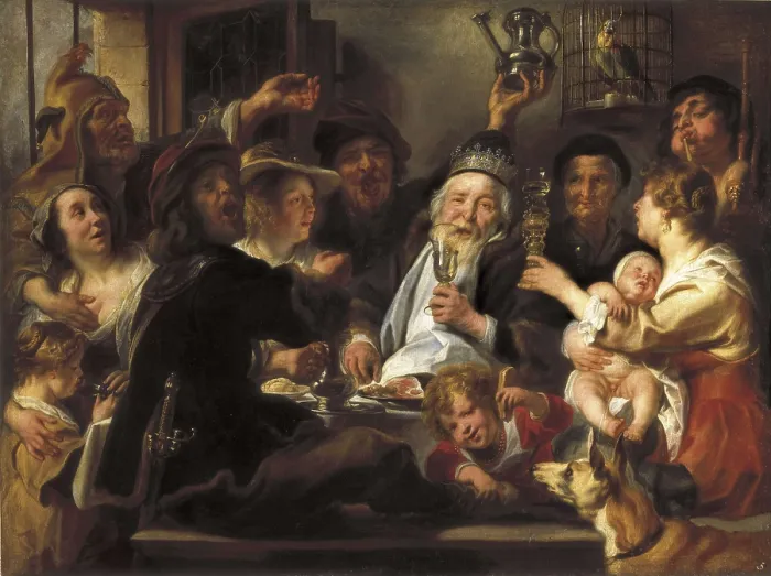 Framed Print : JORDAENS, Jacob (1593-1678). The Bean King. ca. 1638. Baroque art. ; Flemish art. Oil on canvas. RUSSIA. Saint Petersburg. State Hermitage Museum