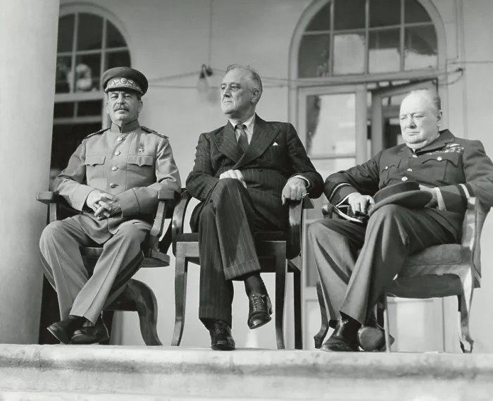 Framed Print : Josef Stalin, Franklin Roosevelt, and Winston Churchill at the WW2 Teheran Conference. It was the first face to face meeting of Franklin and Churchill with Stalin. Nov