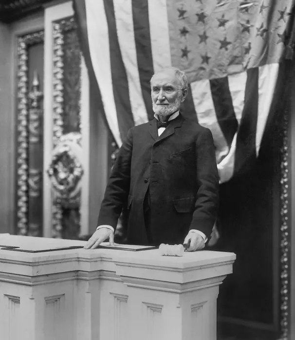 Framed Print : Joseph Cannon, Republican Speaker of the House from 1903 to 1911. He is standing at the House of Representatives Speakers Rostrum (BSLOC_2017_8_86) Framed Print : Joseph Cannon, Republican Speaker of the House from 1903 to 1911. He is standing at the House of Representatives Speakers Rostrum (BSLOC_2017_8_86)