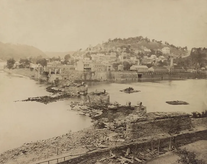 Framed Print : Joseph Johnson's Confederates burned the B&O Railroad bridge during their evacuation of Harper's Ferry on June 14, 1861 Framed Print : Joseph Johnson's Confederates burned the B&O Railroad bridge during their evacuation of Harper's Ferry on June 14, 1861