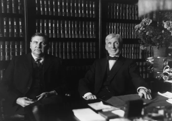 Framed Print : Joseph McKenna, Associate Justice of the Supreme Court, with his successor, Harlan Fiske Stone. 1925