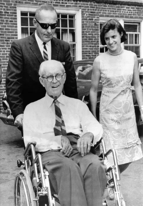 Framed Print : Joseph P. Kennedy on Aug. 31, 1964. Kennedy family patriarch visited his son Sen. Edward Kennedy who is recovering from a broken back suffered in a plane crash in June