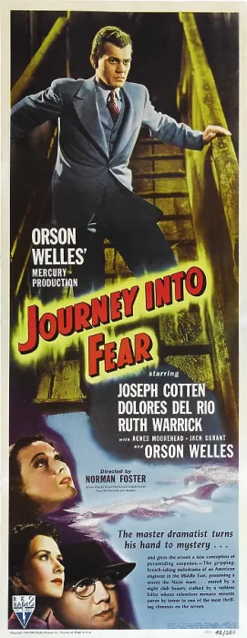 Framed Print : JOURNEY INTO FEAR, top: Joseph Cotten, bottom from top: Dolores Del Rio, Ruth Warrick, Frank Readick, 1943