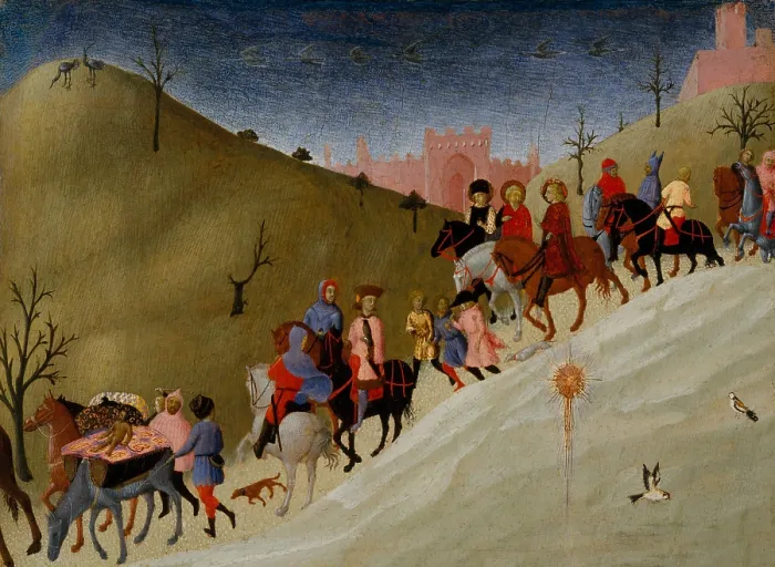Framed Print : THE JOURNEY OF THE MAGI, by Sassetta, 1433-35, Italian Renaissance painting, tempera, gold on wood