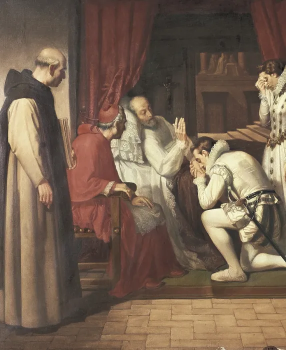 Framed Print : JOVER Y CASANOVA, Francisco (1836-1890). Last moments of Philip II. s.XIX. Historical painting. Painting; Oil on canvas. - Iberfoto / Everett Collection (189841)**US SALES ONLY**