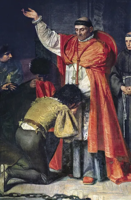 Framed Print : JOVER Y CASANOVA, Francisco (1836-1890). Cardinal Cisneros liberating the prisoners in Oran. c. 1879. SPAIN. Madrid. Senate Palace. Oil on canvas