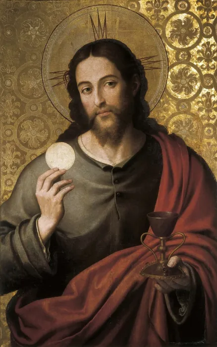 Framed Print : JUANES, Juan de (1523-1579). Eucharistic Saviour. c. 1560-1570. Renaissance art. Oil on wood. SPAIN. Valencia. San Pio V Fine Arts Museum. AISA / Everett Collection**US SALES ONLY**