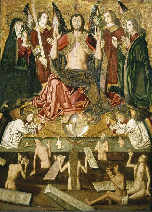 Framed Print : Last Judgement. 1485 - 1487. Part of the altarpiece comes from the church of Blesa. Gothic art. Tempera on wood. SPAIN. Zaragoza. Zaragoza Province Museum