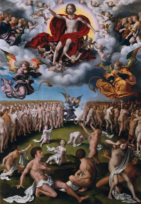 Framed Print : THE LAST JUDGMENT, by Joos van Cleve, 1520-25, Netherlandish, Northern Renaissance oil painting