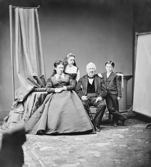 Framed Print : Julia Dent Grant, with her two youngest children, Jesse and Nellie, and her father, Frederick Dent. Photo by Mathew B. Brady studio, 1869-1876