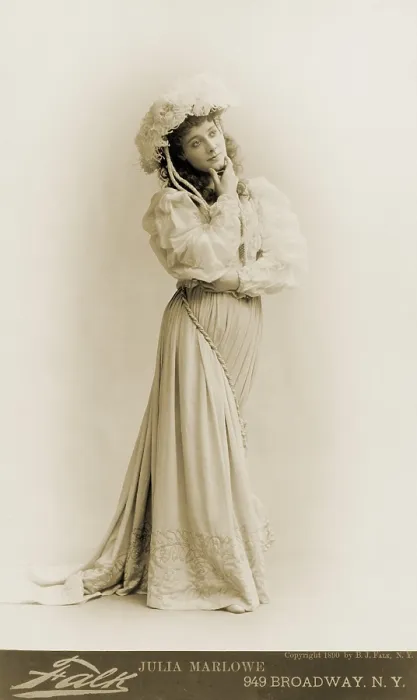 Framed Print : Julia Marlowe (1866-1950), English born American actress, standing, with hand on chin in 1890 portrait by Benjamin Falk Framed Print : Julia Marlowe (1866-1950), English born American actress, standing, with hand on chin in 1890 portrait by Benjamin Falk