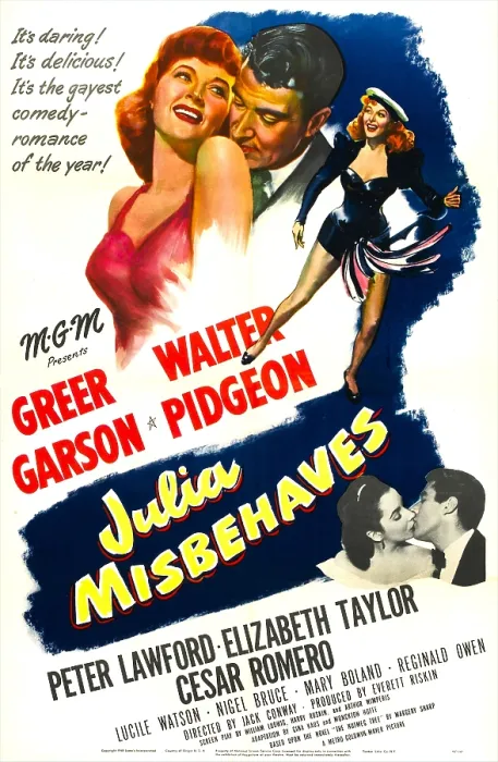 Framed Print : JULIA MISBEHAVES, US poster, top from left: Greer Garson, Walter Pidgeon, middle right from left: Elizabeth Taylor, Peter Lawford, 1948