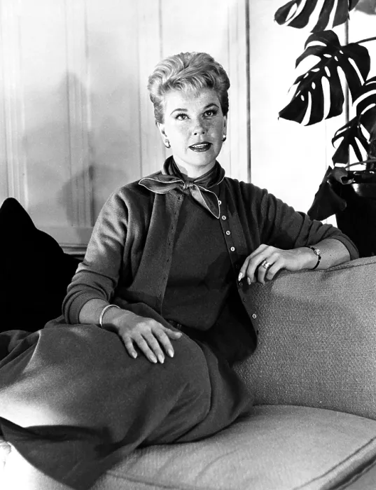 Framed Print : JULIE, Doris Day, relaxing between takes, 1956 Framed Print : JULIE, Doris Day, relaxing between takes, 1956