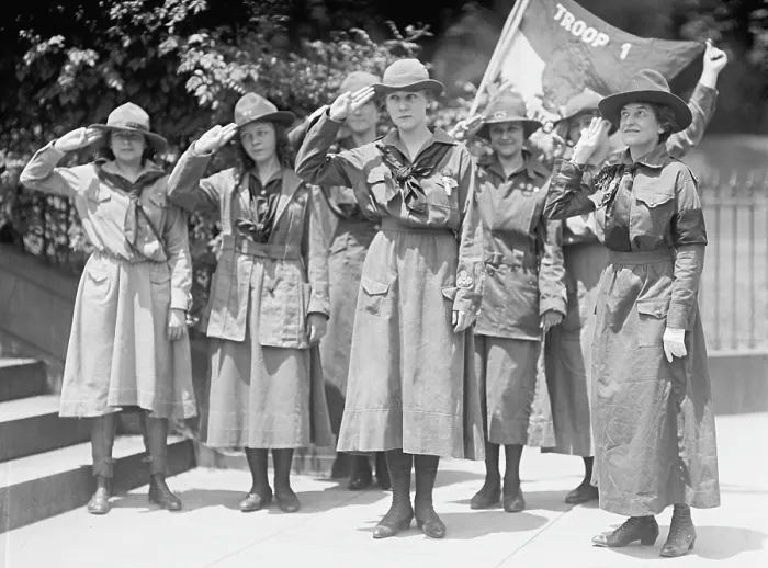 Framed Print : Juliette Gordon Low, founder of the Girl Scouts of the USA, in Girl Scout uniform with Troop #1. 1917 Framed Print : Juliette Gordon Low, founder of the Girl Scouts of the USA, in Girl Scout uniform with Troop #1. 1917